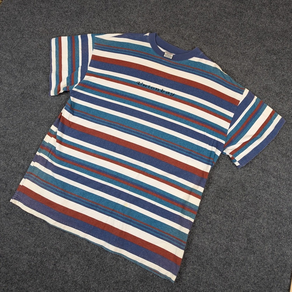 Unionbay Vintage Striped T-Shirt Mens One Size Blue Red White Cotton Made in USA